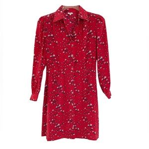 Elorie Red Floral Button Down Collared Dress Size Small